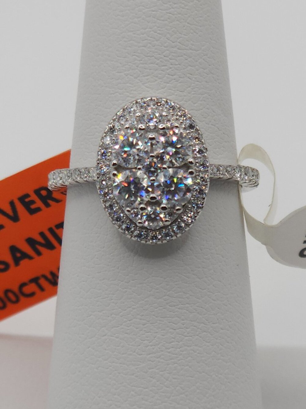 1.00ctw Moissanite Oval Cluster Halo Ring .925 Silver Sz 6